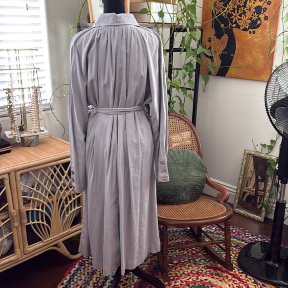 Free People Meet Me In Montauk Sky Gray Linen Button Up Duster Trench Coat - Picture 2 of 5